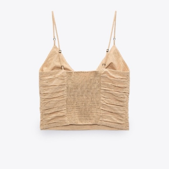 ZARA Beige Pinstripe Wrap Style Skirt & Ruched Crop Top Set – Size S - Picture 6 of 10